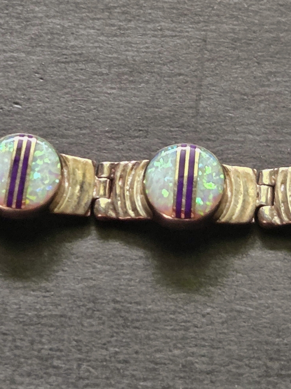 Vintage Sterling Silver Southwestern Fire Opal Inlay Link Bracelet QF 925 - Picture 6 of 9